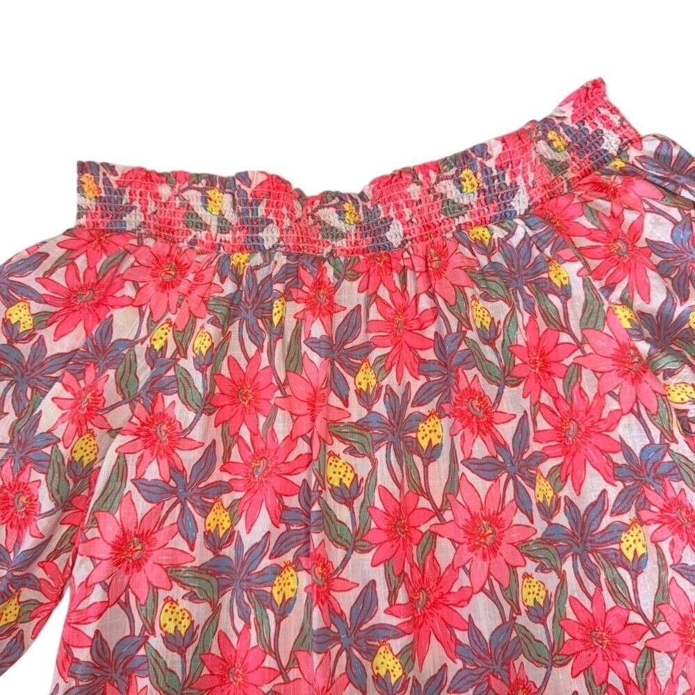 Vineyard Vines Shirt Womens Small Pink Floral‎ Lightweight Off the Shoulder - Picture 3 of 10